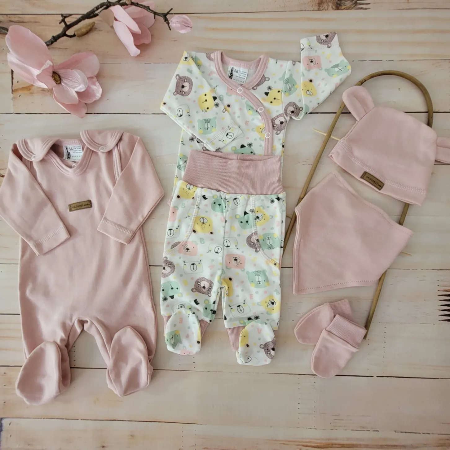 KAZUM Komplet wyprawka do szpitala 7 cz baby pastel pink bear ostatnie sztuki 50