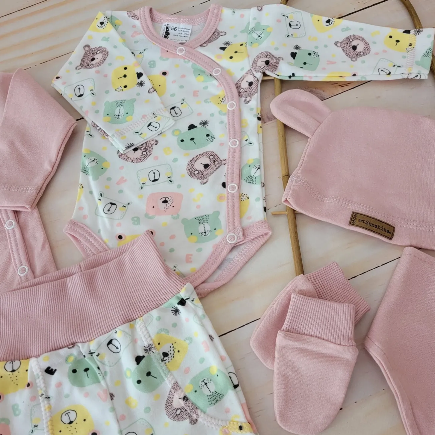 KAZUM Komplet wyprawka do szpitala 7 cz baby pastel pink bear ostatnie sztuki 50