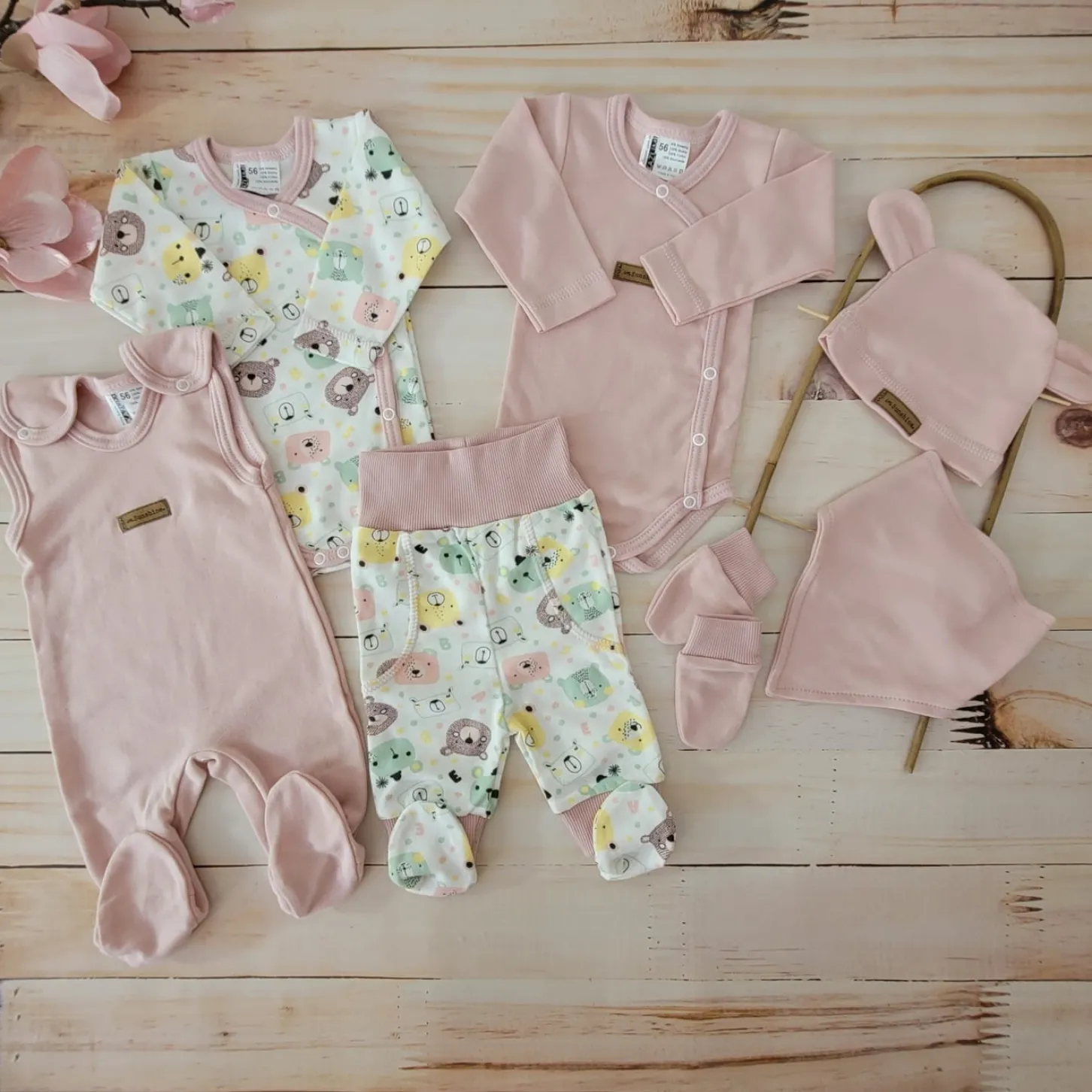 KAZUM Komplet wyprawka do szpitala 7 cz baby pastel pink bear ostatnie sztuki 50