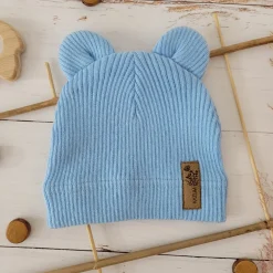 KAZUM Pojedyńcza czapka bawełniana włóczkowa z uszkami baby blue
