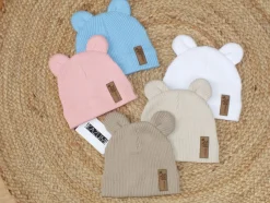 KAZUM Pojedyńcza czapka bawełniana włóczkowa z uszkami baby blue