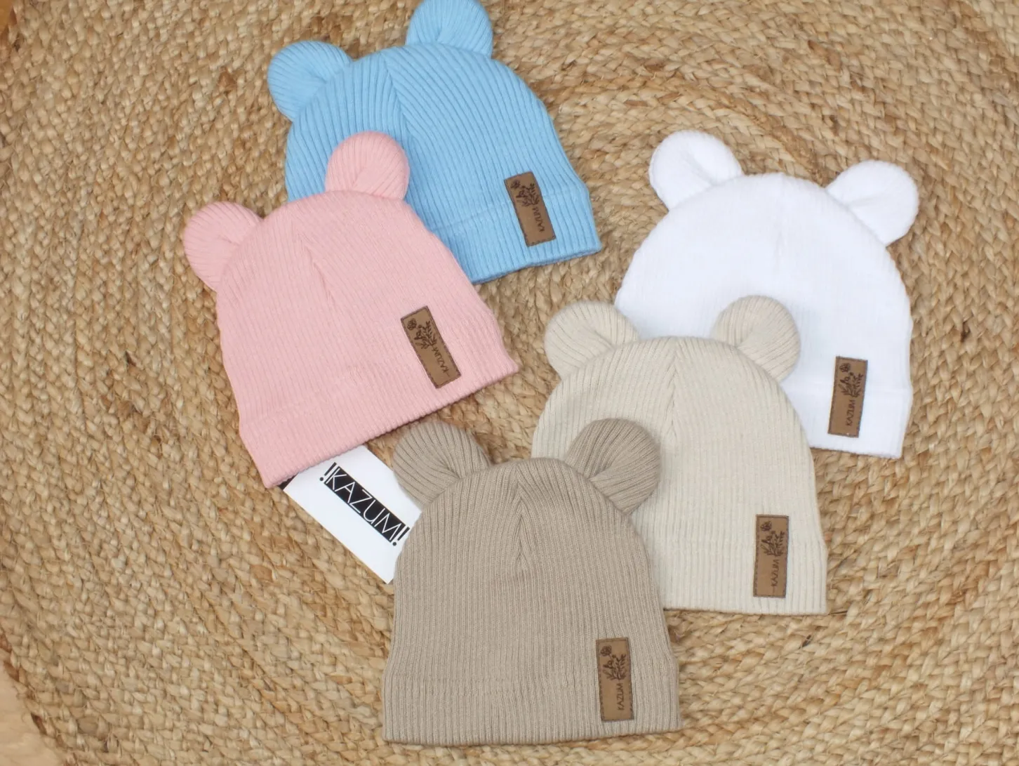 KAZUM Pojedyńcza czapka bawełniana włóczkowa z uszkami baby blue