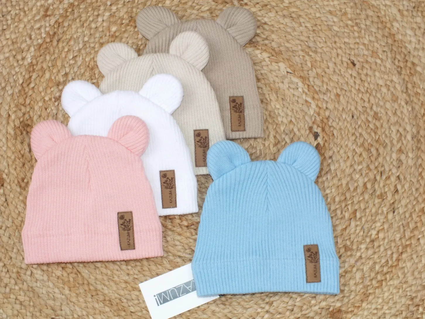KAZUM Pojedyńcza czapka bawełniana włóczkowa z uszkami baby blue