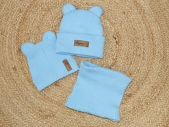 KAZUM Pojedyńcza czapka bawełniana włóczkowa z uszkami baby blue