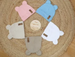 KAZUM Pojedyńcza czapka bawełniana włóczkowa z uszkami baby blue