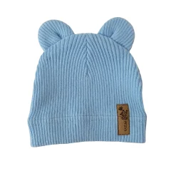 KAZUM Pojedyńcza czapka bawełniana włóczkowa z uszkami baby blue