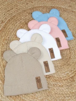 KAZUM Pojedyńcza czapka bawełniana włóczkowa z uszkami baby blue
