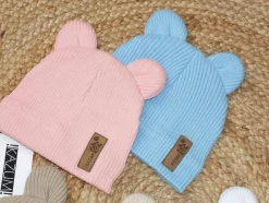 KAZUM Pojedyńcza czapka bawełniana włóczkowa z uszkami baby blue
