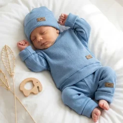 KAZUM Prążkowany komplet 3 cz bluza+spodnie+czapka 56-86 baby blue