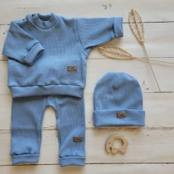 KAZUM Prążkowany komplet 3 cz bluza+spodnie+czapka 56-86 baby blue