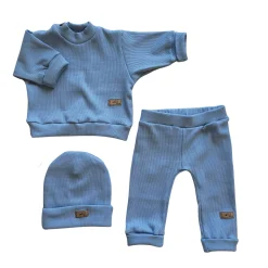 KAZUM Prążkowany komplet 3 cz bluza+spodnie+czapka 56-86 baby blue