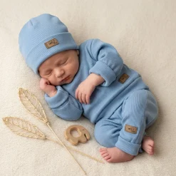 KAZUM Prążkowany komplet 3 cz bluza+spodnie+czapka 56-86 baby blue