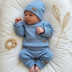 KAZUM Prążkowany komplet 3 cz bluza+spodnie+czapka 56-86 baby blue