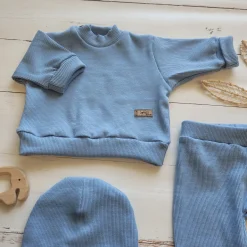 KAZUM Prążkowany komplet 3 cz bluza+spodnie+czapka 56-86 baby blue