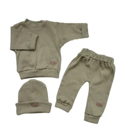 KAZUM Prążkowany komplet 3 cz bluza+spodnie+czapka 56-86 olive green
