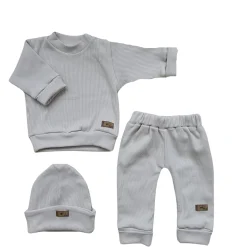 KAZUM Prążkowany komplet 3 cz bluza+spodnie+czapka 56-86 alabaster beige