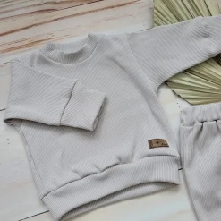 KAZUM Prążkowany komplet 3 cz bluza+spodnie+czapka 56-86 alabaster beige