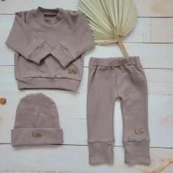 KAZUM Prążkowany komplet 3 cz bluza+spodnie+czapka 56-86 sweet choco