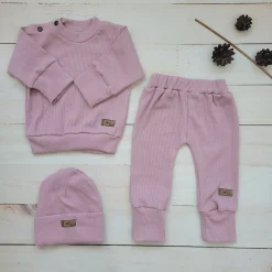 KAZUM Prążkowany komplet 3 cz bluza+spodnie+czapka 56-86 pinky cloud