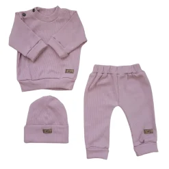 KAZUM Prążkowany komplet 3 cz bluza+spodnie+czapka 56-86 pinky cloud