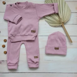 KAZUM Prążkowany komplet 3 cz bluza+spodnie+czapka 56-86 pinky cloud