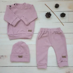 KAZUM Prążkowany komplet 3 cz bluza+spodnie+czapka 56-86 pinky cloud