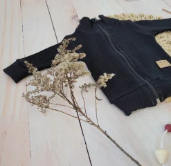 KAZUM Prążkowany komplet dres bluza bez kaptura + spodnie jet black ostatnie sztuki 56-86
