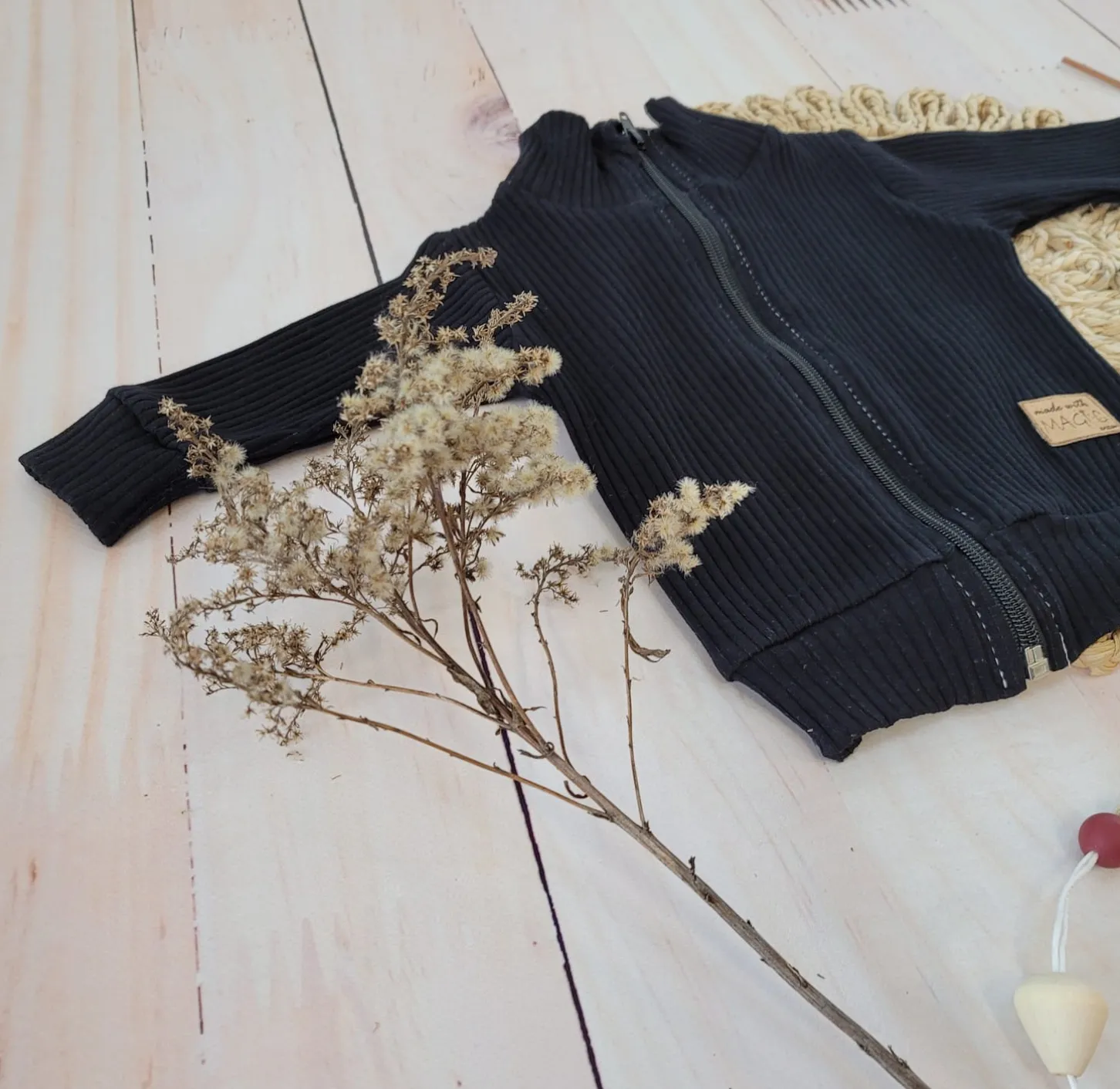 KAZUM Prążkowany komplet dres bluza bez kaptura + spodnie jet black ostatnie sztuki 56-86