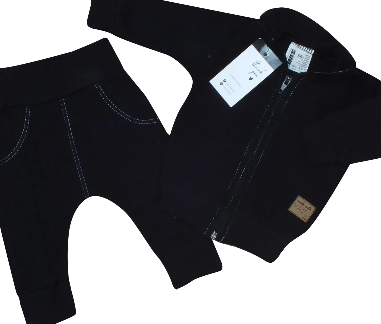 KAZUM Prążkowany komplet dres bluza bez kaptura + spodnie jet black ostatnie sztuki 56-86
