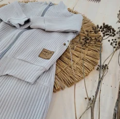 KAZUM Prążkowany komplet dres bluza bez kaptura + spodnie silver gray ostatnie sztuki 56, 62, 68, 74, 80