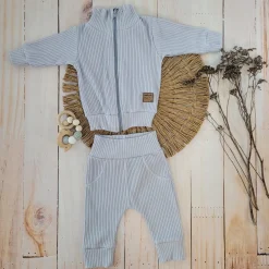 KAZUM Prążkowany komplet dres bluza bez kaptura + spodnie silver gray ostatnie sztuki 56, 62, 68, 74, 80