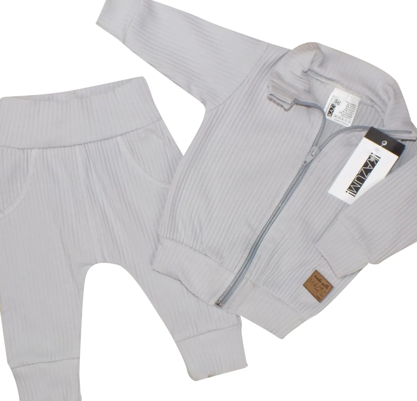 KAZUM Prążkowany komplet dres bluza bez kaptura + spodnie silver gray ostatnie sztuki 56, 62, 68, 74, 80