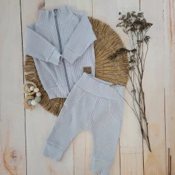 KAZUM Prążkowany komplet dres bluza bez kaptura + spodnie silver gray ostatnie sztuki 56, 62, 68, 74, 80