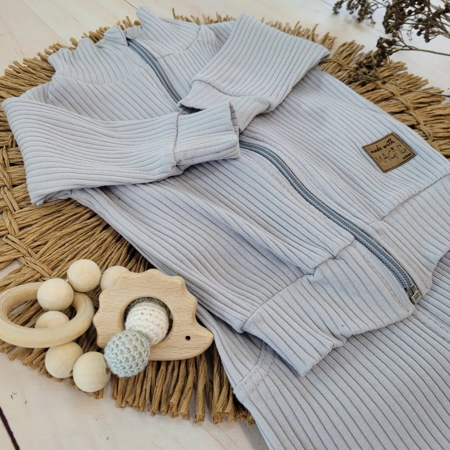 KAZUM Prążkowany komplet dres bluza bez kaptura + spodnie silver gray ostatnie sztuki 56, 62, 68, 74, 80