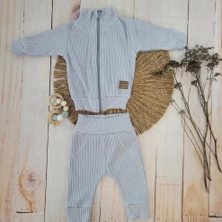 KAZUM Prążkowany komplet dres bluza bez kaptura + spodnie silver gray ostatnie sztuki 56, 62, 68, 74, 80