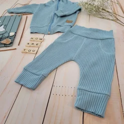 KAZUM Prążkowany komplet dres bluza bez kaptura + spodnie steal blue ostatnie sztuki 56, 62, 80, 86