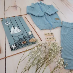 KAZUM Prążkowany komplet dres bluza bez kaptura + spodnie steal blue ostatnie sztuki 56, 62, 80, 86