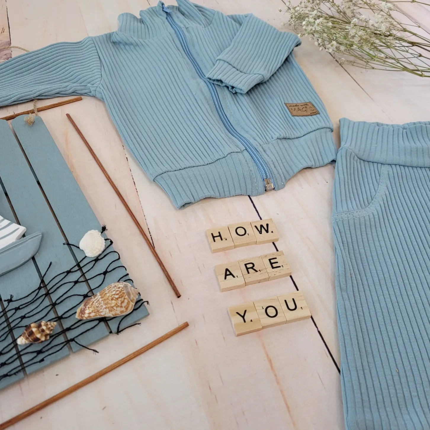 KAZUM Prążkowany komplet dres bluza bez kaptura + spodnie steal blue ostatnie sztuki 56, 62, 80, 86