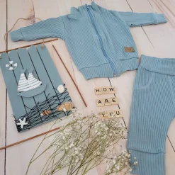 KAZUM Prążkowany komplet dres bluza bez kaptura + spodnie steal blue ostatnie sztuki 56, 62, 80, 86