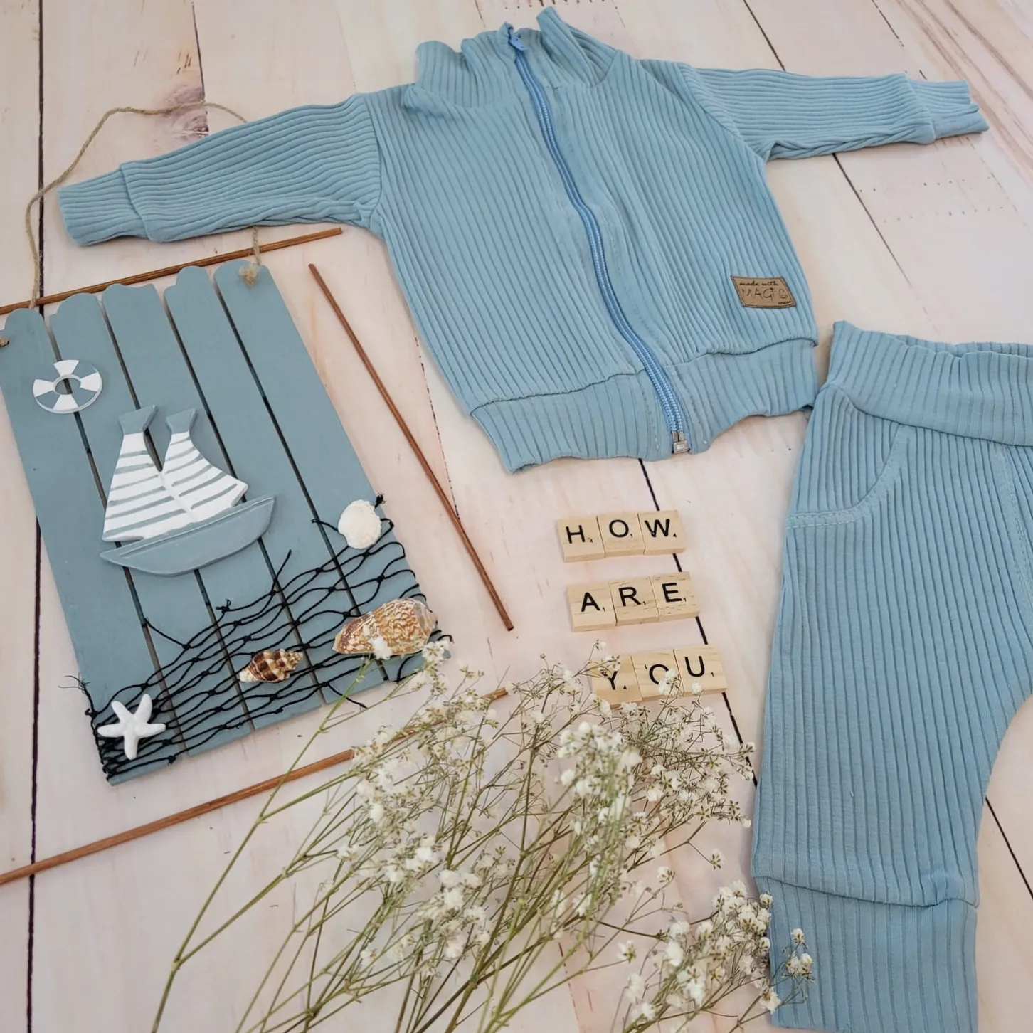 KAZUM Prążkowany komplet dres bluza bez kaptura + spodnie steal blue ostatnie sztuki 56, 62, 80, 86