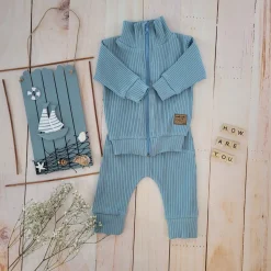 KAZUM Prążkowany komplet dres bluza bez kaptura + spodnie steal blue ostatnie sztuki 56, 62, 80, 86
