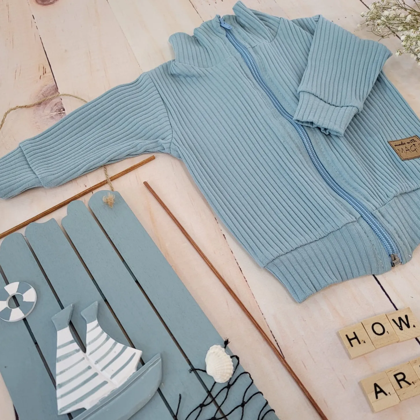 KAZUM Prążkowany komplet dres bluza bez kaptura + spodnie steal blue ostatnie sztuki 56, 62, 80, 86