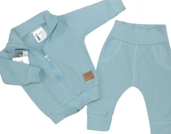 KAZUM Prążkowany komplet dres bluza bez kaptura + spodnie steal blue ostatnie sztuki 56, 62, 80, 86