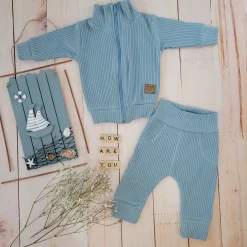 KAZUM Prążkowany komplet dres bluza bez kaptura + spodnie steal blue ostatnie sztuki 56, 62, 80, 86