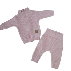 KAZUM Prążkowany komplet dres bluza bez kaptura + spodnie pastel pink ostatnie sztuki 56