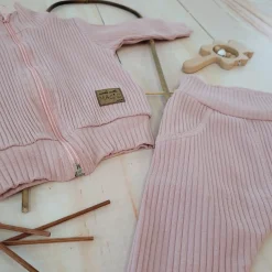 KAZUM Prążkowany komplet dres bluza bez kaptura + spodnie pastel pink ostatnie sztuki 56