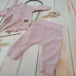KAZUM Prążkowany komplet dres bluza bez kaptura + spodnie pastel pink ostatnie sztuki 56