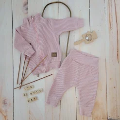 KAZUM Prążkowany komplet dres bluza bez kaptura + spodnie pastel pink ostatnie sztuki 56