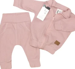 KAZUM Prążkowany komplet dres bluza bez kaptura + spodnie pastel pink ostatnie sztuki 56