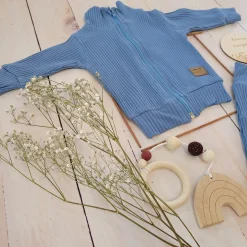 KAZUM Prążkowany komplet dres bluza bez kaptura + spodnie sky blue ostatnie sztuki 56, 86
